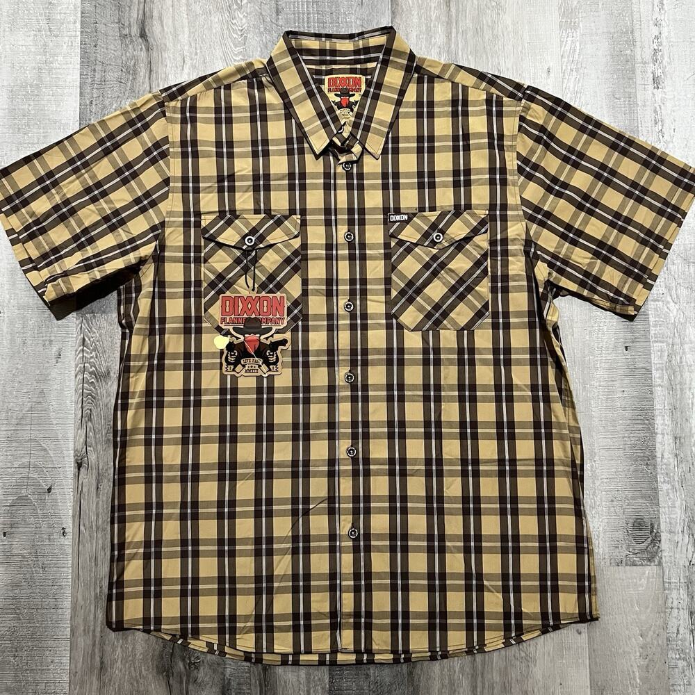 Dixxon Flannel Co Men's Shirt 2XL The Rustler Bamboo Short Sleeve Plaid Brown